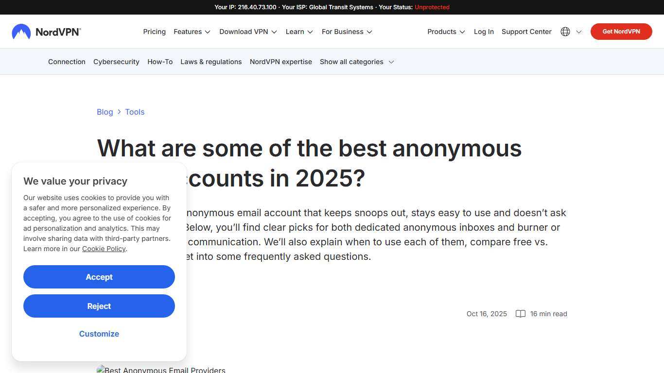 Best anonymous email providers for 2025 NordVPN